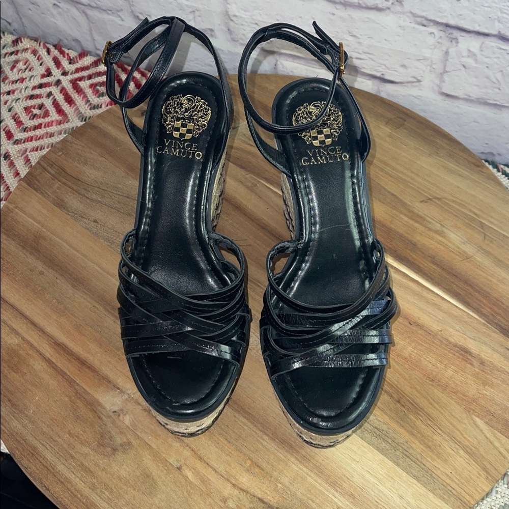 Vince Camuto Black Strappy Espadrilles Wedge Sandals SIZE 8.5 M